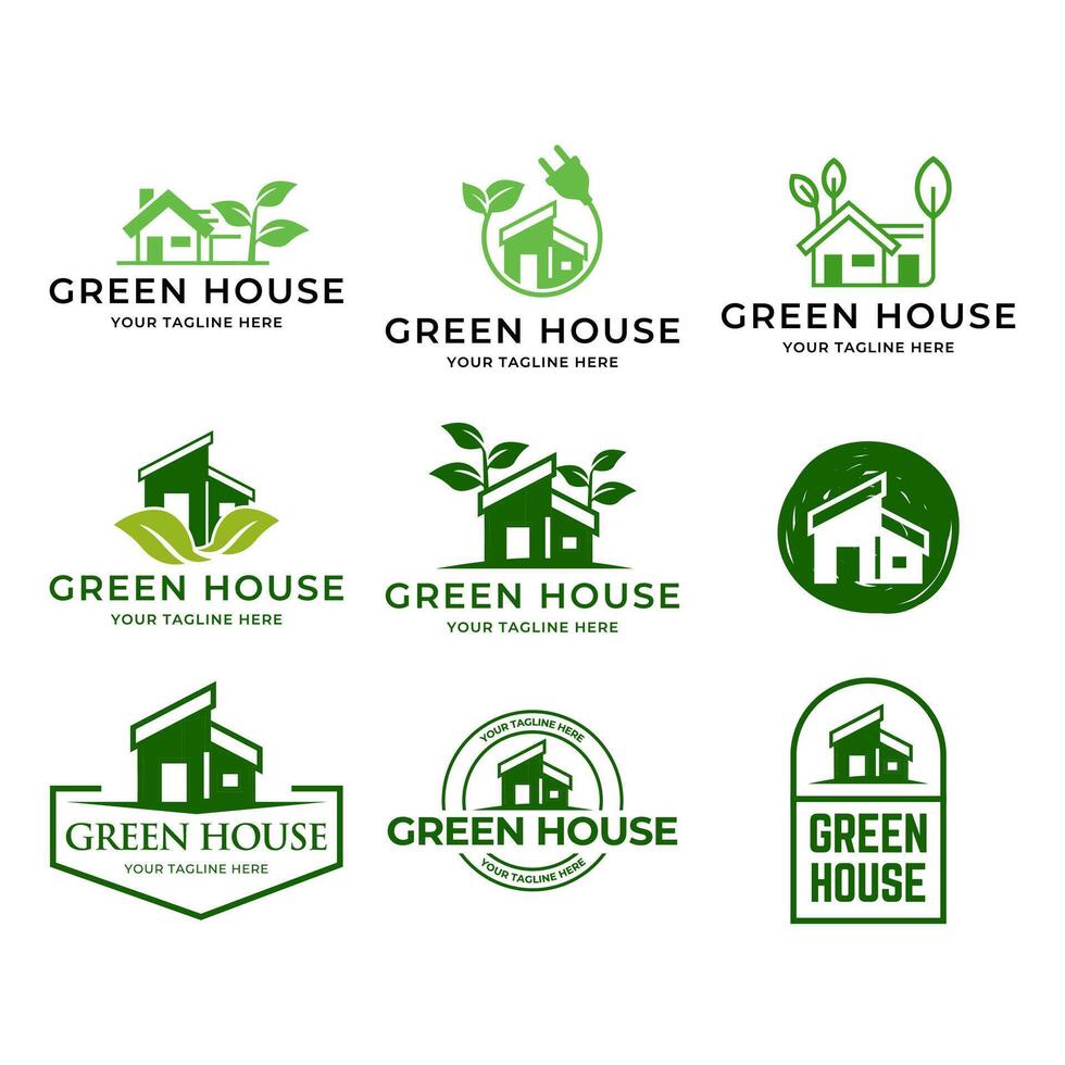 Green house logo design set vector