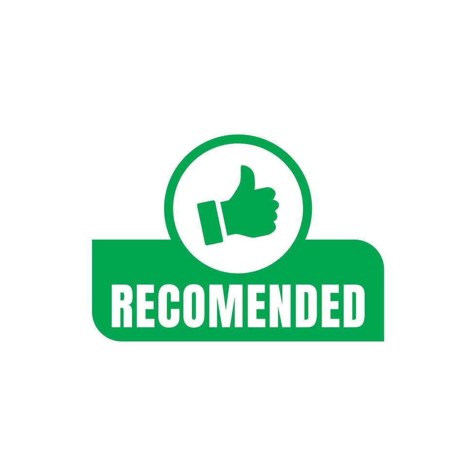 A green and white sticker with the word recommended vector