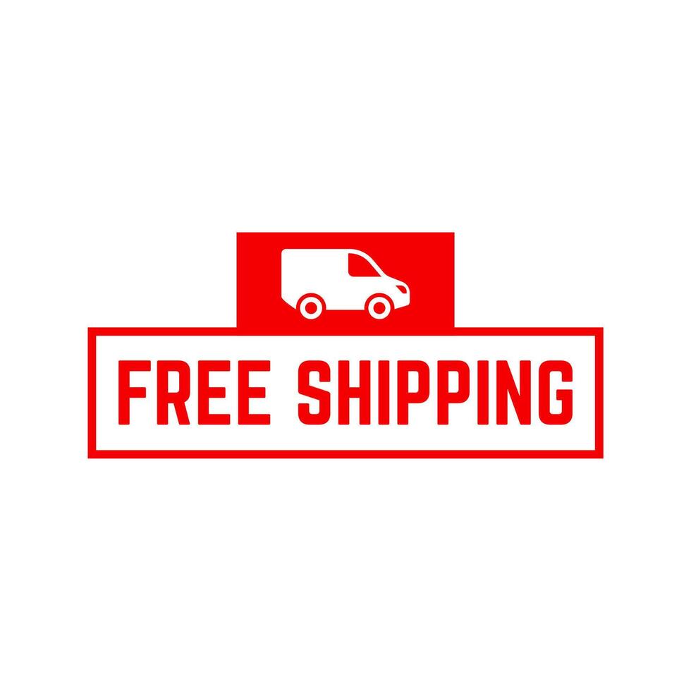 Free shipping logo with a truck and a red box vector