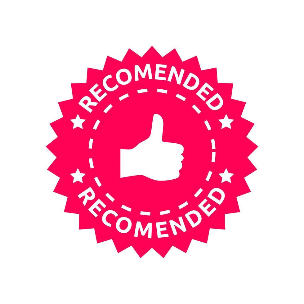 A pink sticker with the word recommended vector
