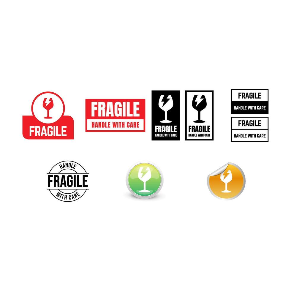 Set of fragile label icon for packaging. vector