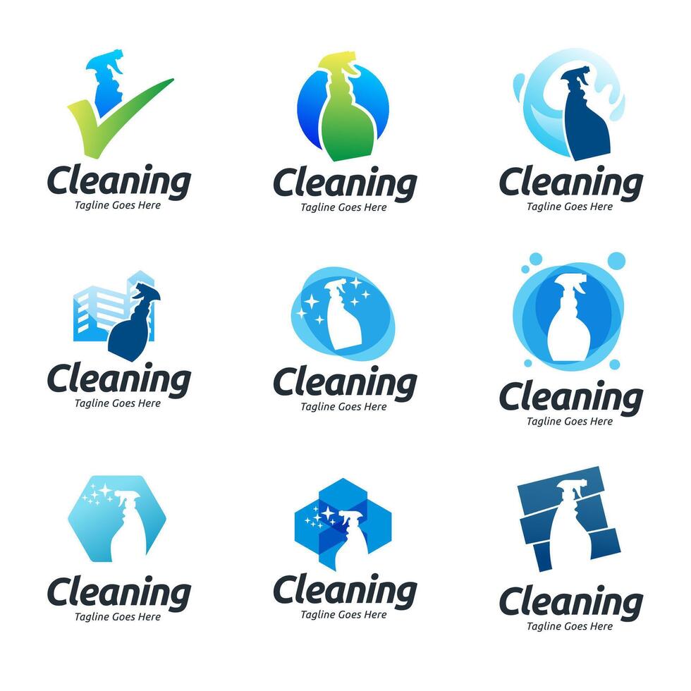 Set of Home Cleaning Services Logo Design . Clean spray logo design. vector