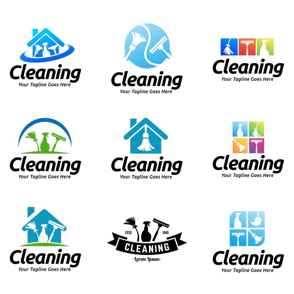 Set of House cleaning service logo design. House cleaning products design. vector