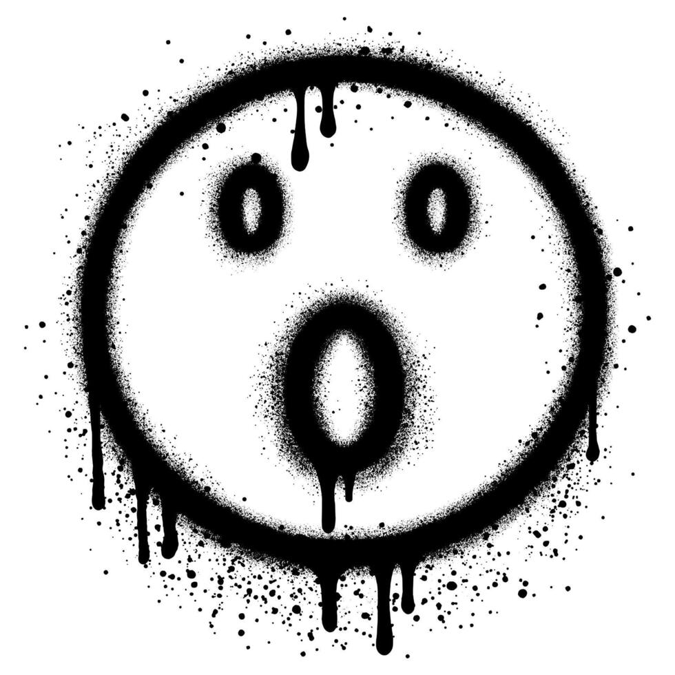 Surprised face emoji graffiti with black spray paint. vector