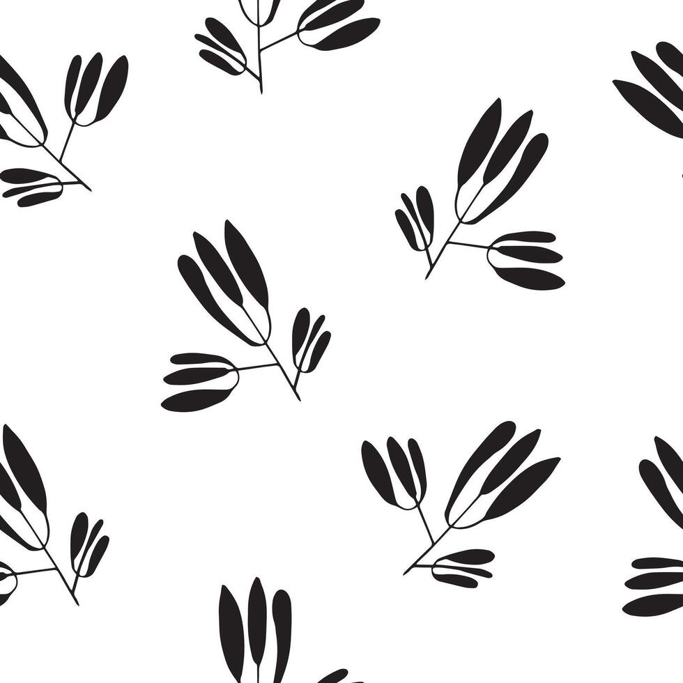 Hand drawn blooming flowers botanical floral and leaves background seamless pattern. vector