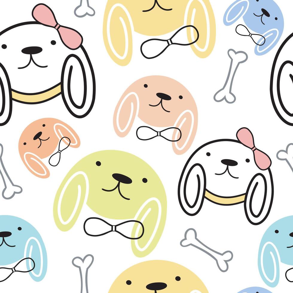 Childish seamless pattern with cute dogs for fabric, textile and wrapping paper on white background. vector