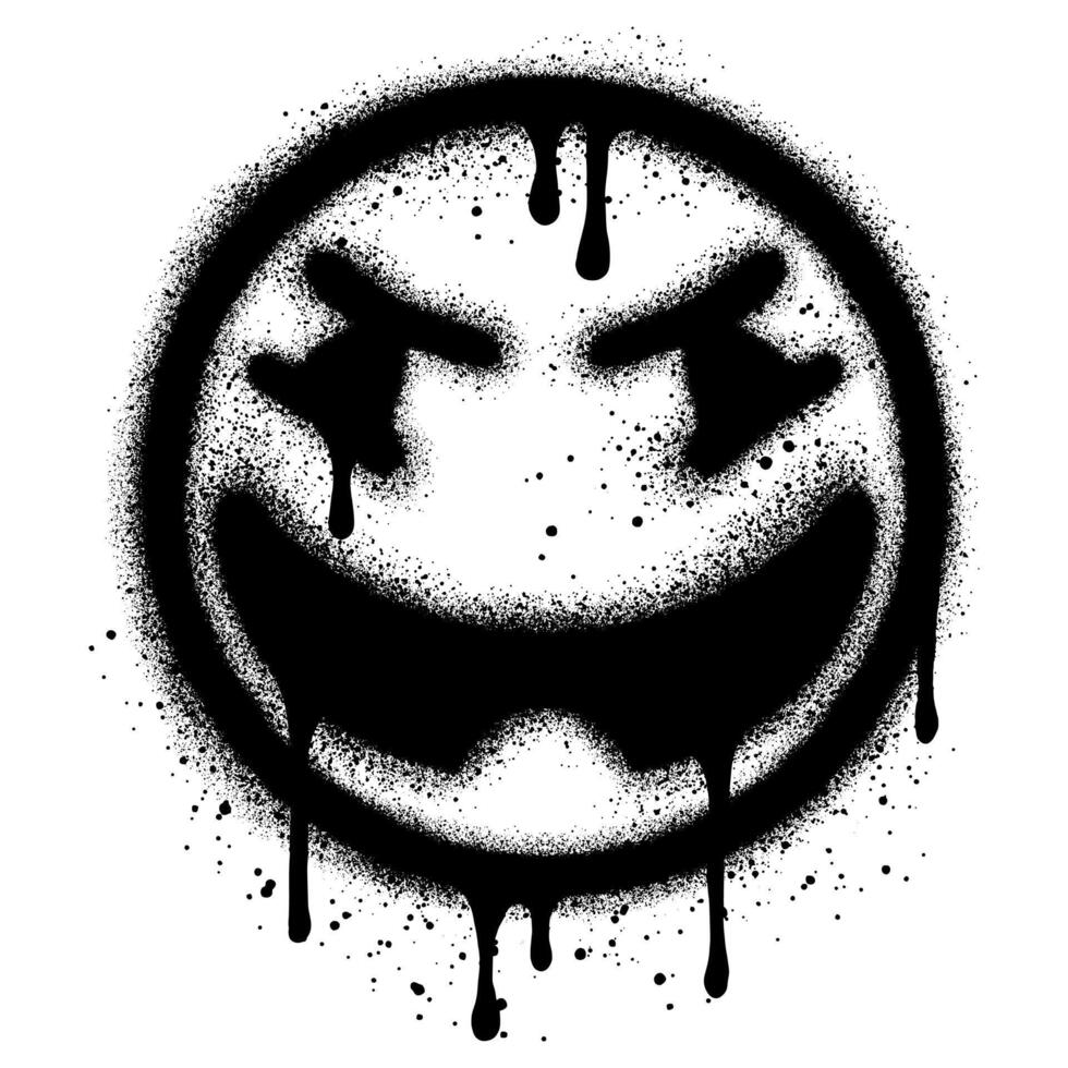 Emoji Grinning Face with Smiling Eyes graffiti with black spray paint. vector