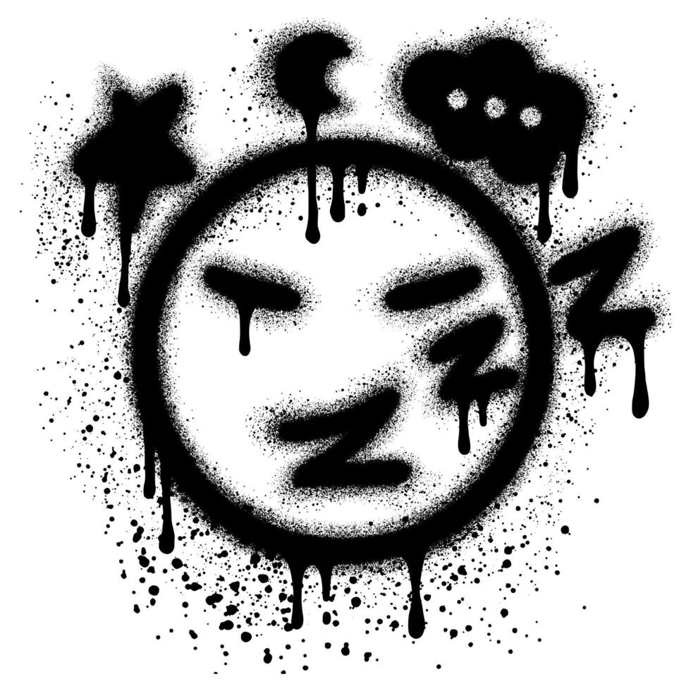 Sleeping emoji graffiti with black spray paint. vector