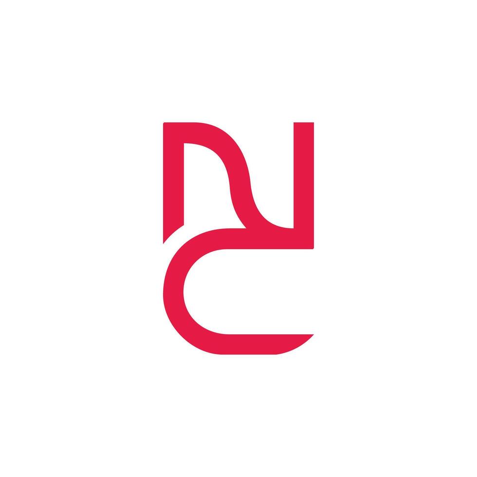 letter nc linked geometric lines red logo vector