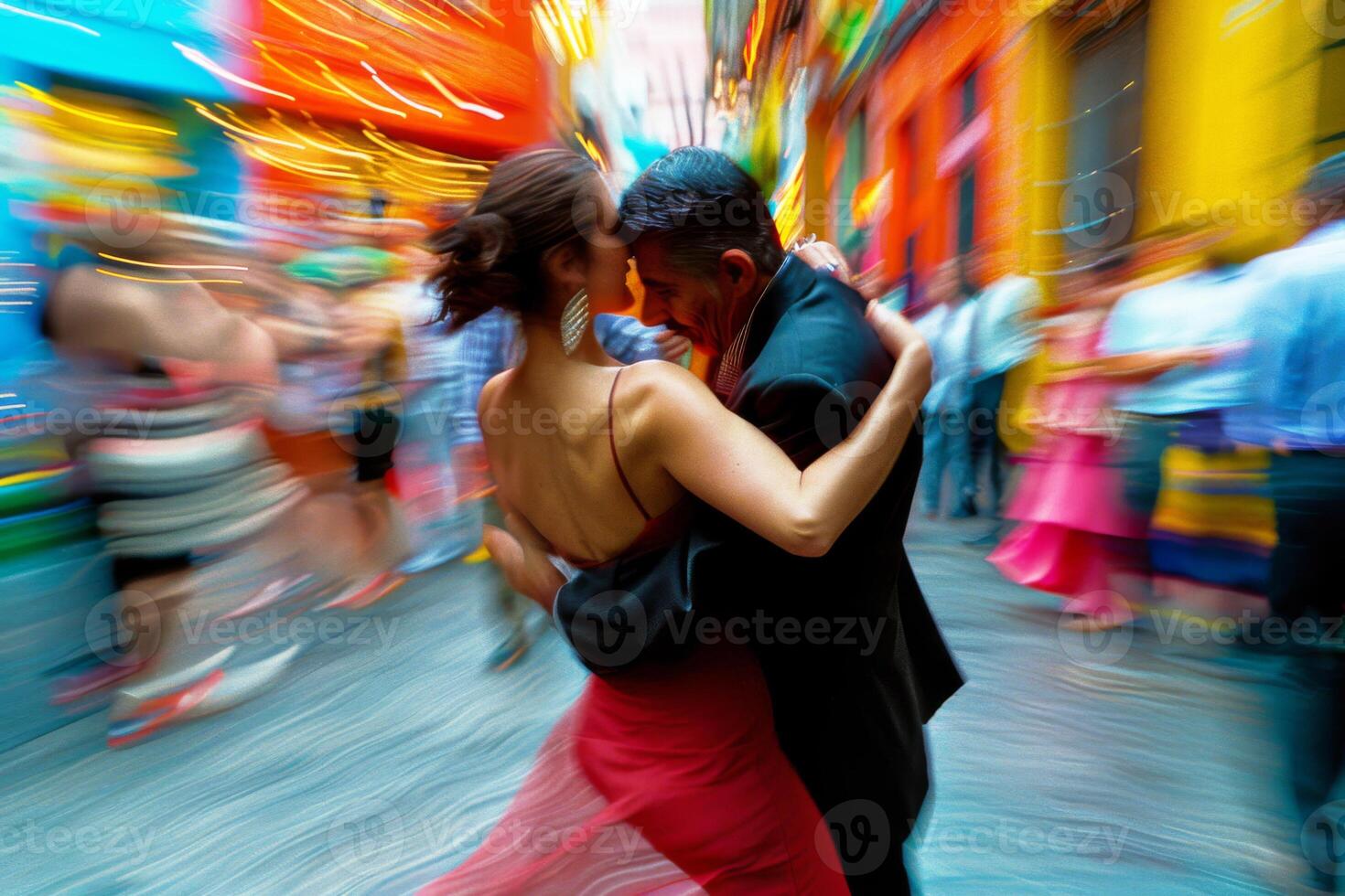 Energetic tango dancers in traditional attire, passionately performing at the Tango Festival photo