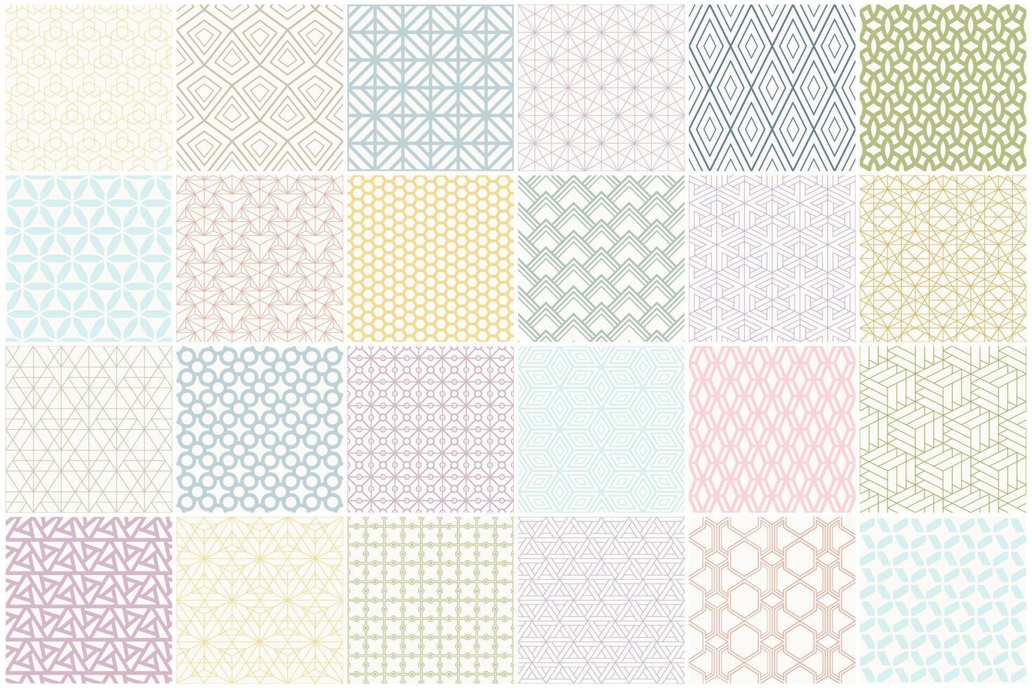 Collection of color seamless ornamental patterns. Geometric design - endless delicate backgrounds. Textile prints vector