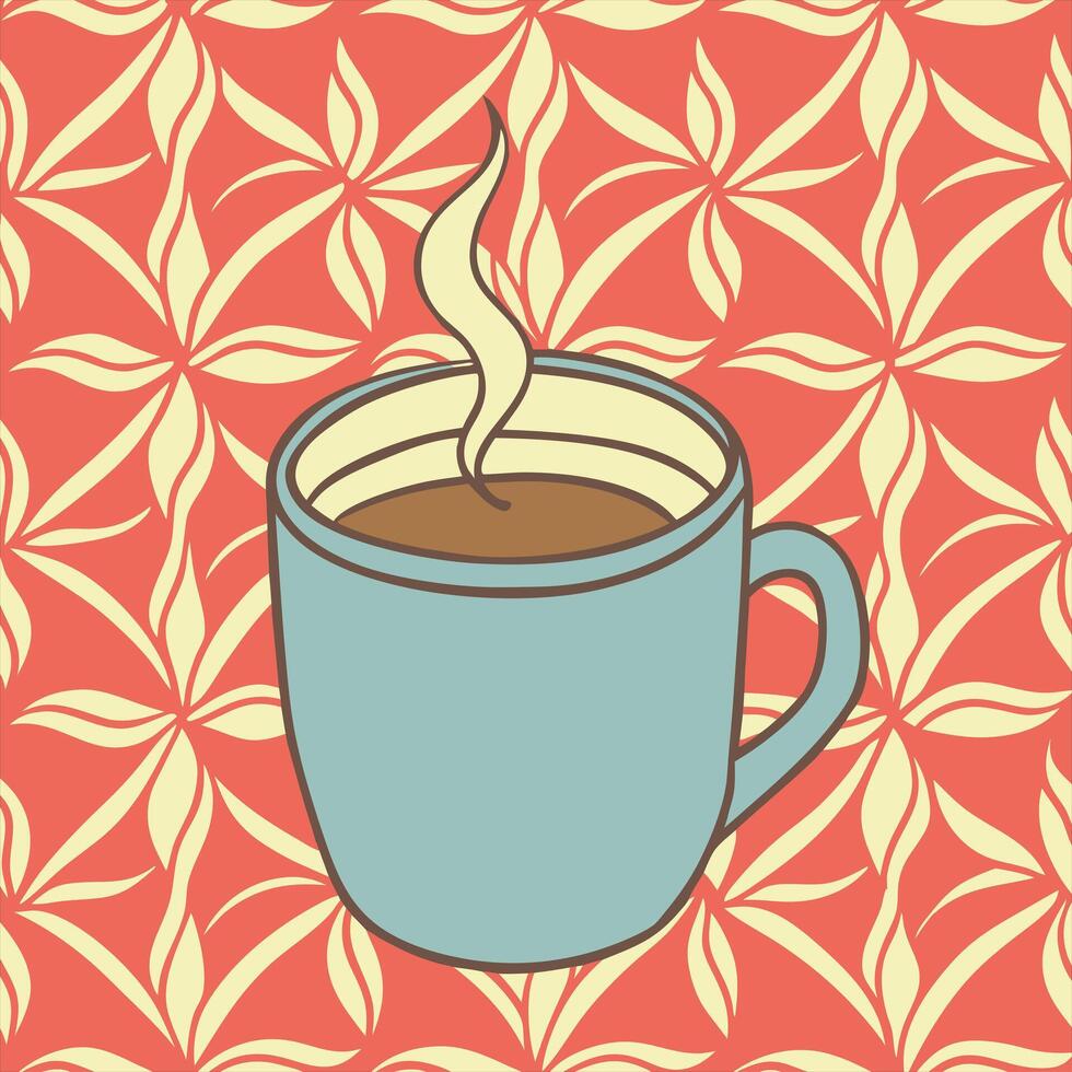 A cup of coffee on a patterned background vector