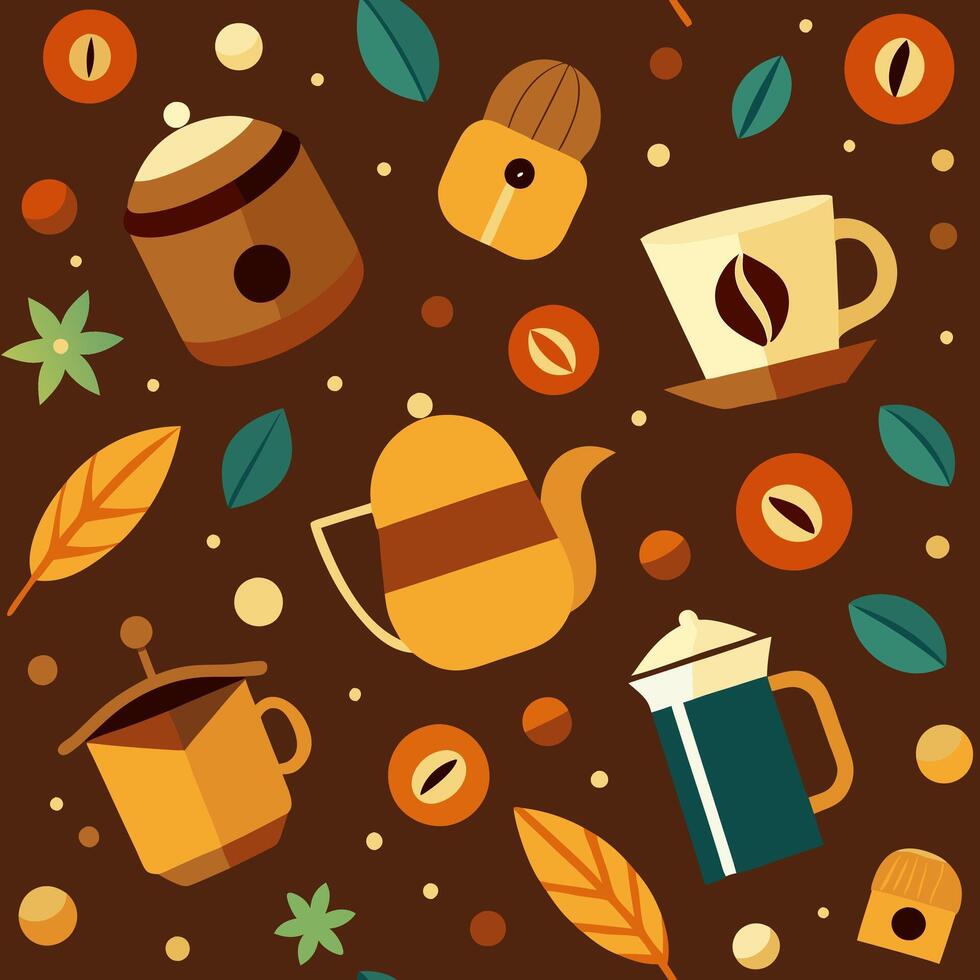Coffee and tea seamless pattern with coffee and tea cups and saucers vector