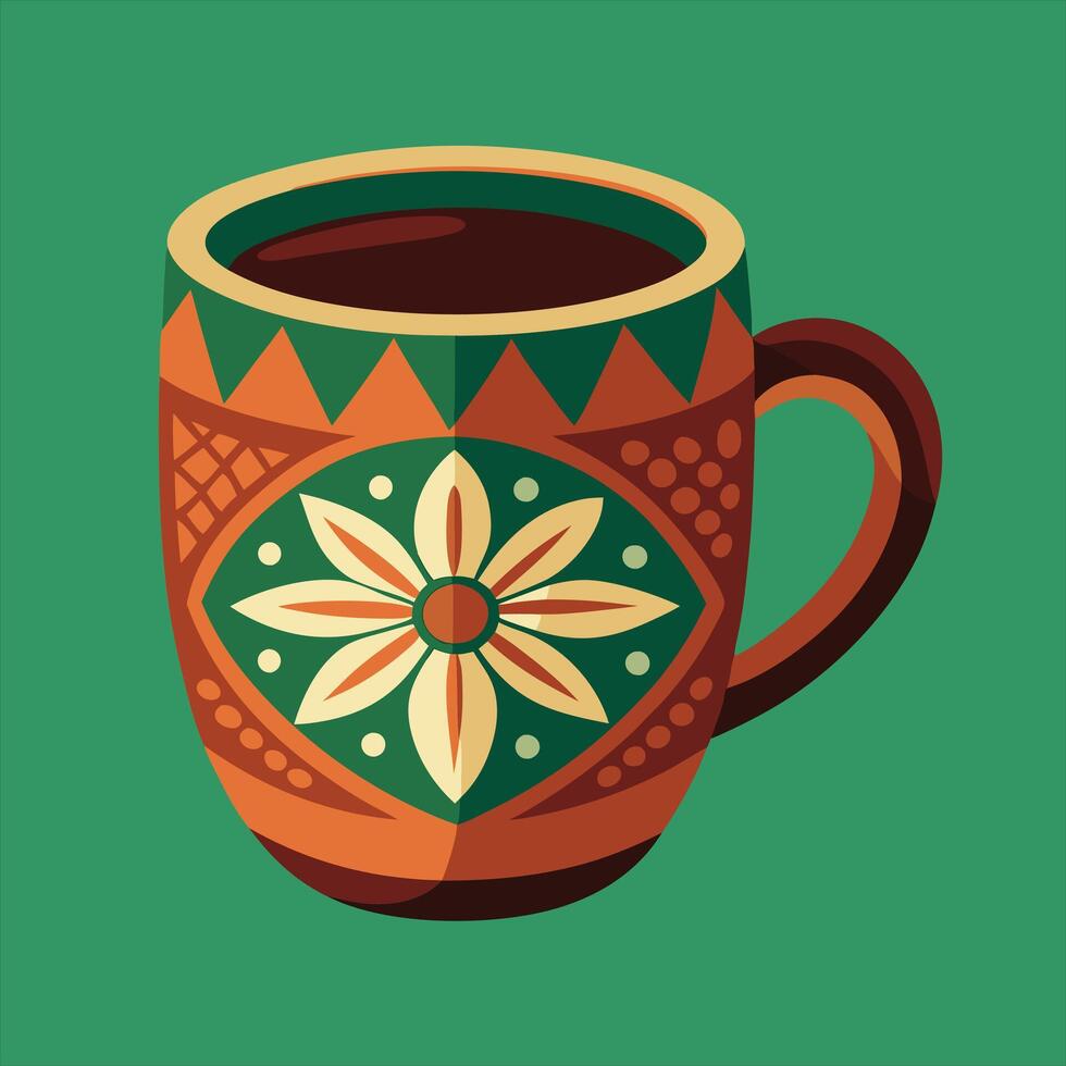 A cup of coffee with a flower design on the side vector
