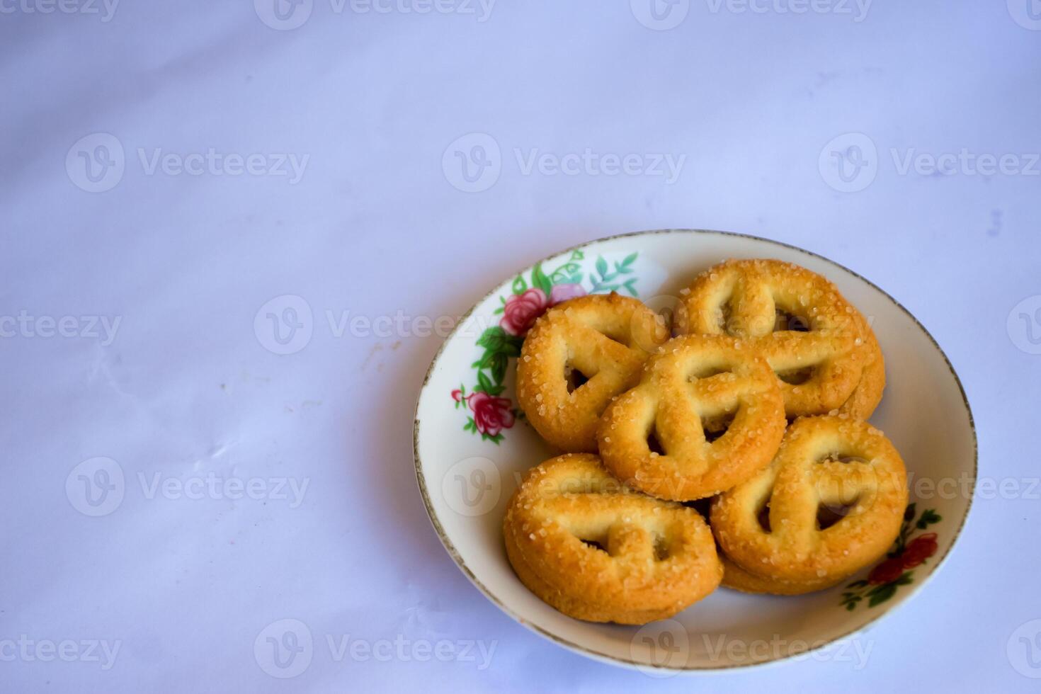 Danish butter cookies, Close up of butter cookies coated with white sugar, sweet cookies photo
