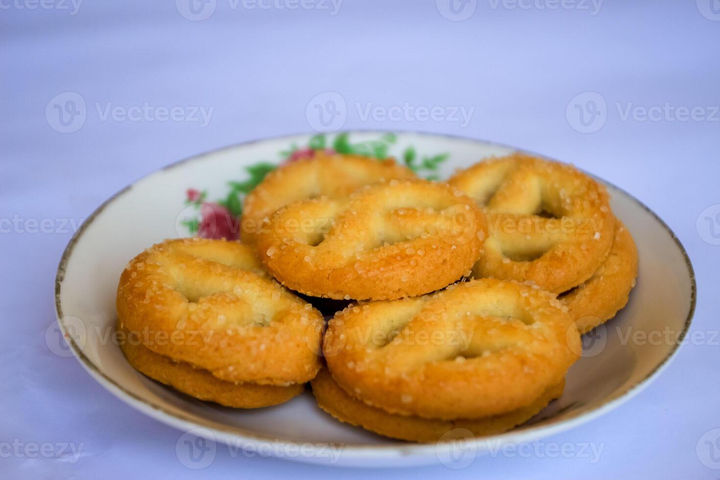 Danish butter cookies, Close up of butter cookies coated with white sugar, sweet cookies photo