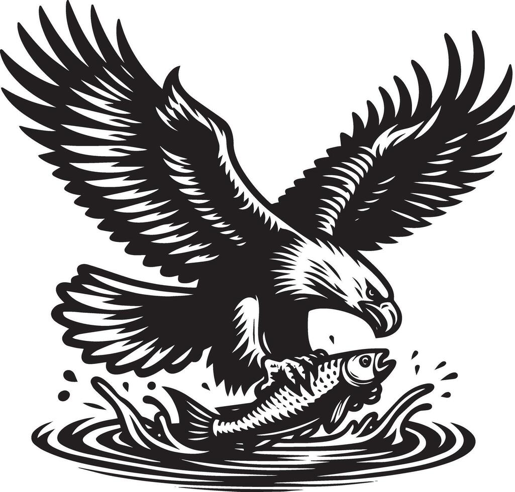 Eagle Swooping to Catch a Fish illustration Concept vector