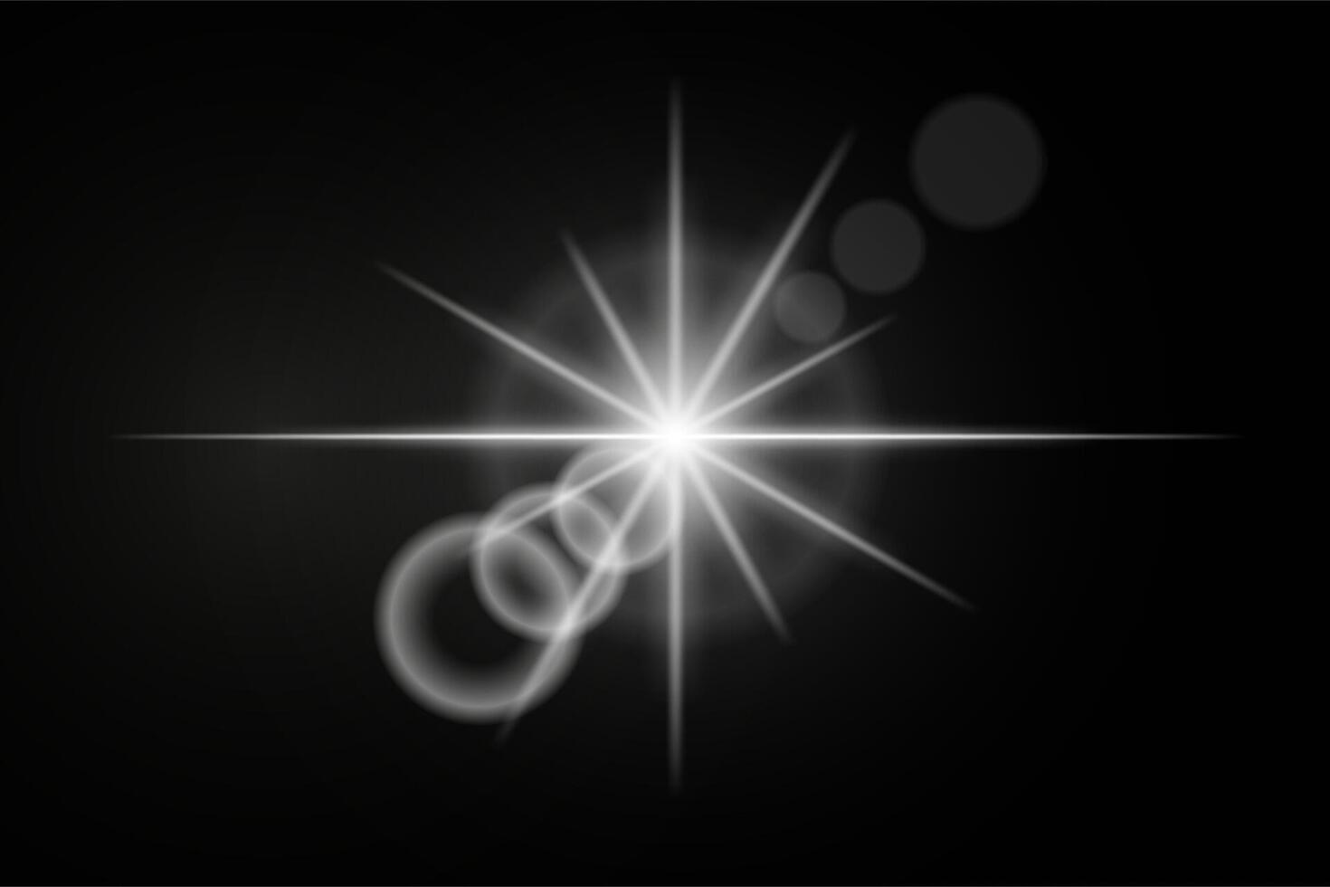 White neon stripes or light flash star. Laser beams, horizontal beams. Beautiful light reflections. Glowing stripes on a black background. vector