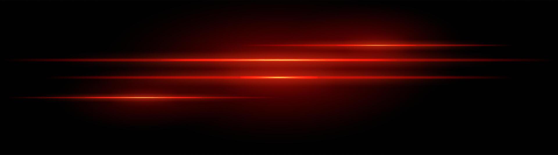 Red neon stripes or light flash. Laser beams, horizontal beams. Beautiful light reflections. Glowing stripes on a black background. vector