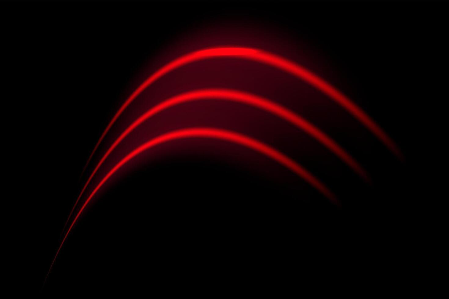 Red wave neon stripes or light flash arc. Laser beams, horizontal beams. Beautiful light reflections. Glowing stripes on a black background. vector