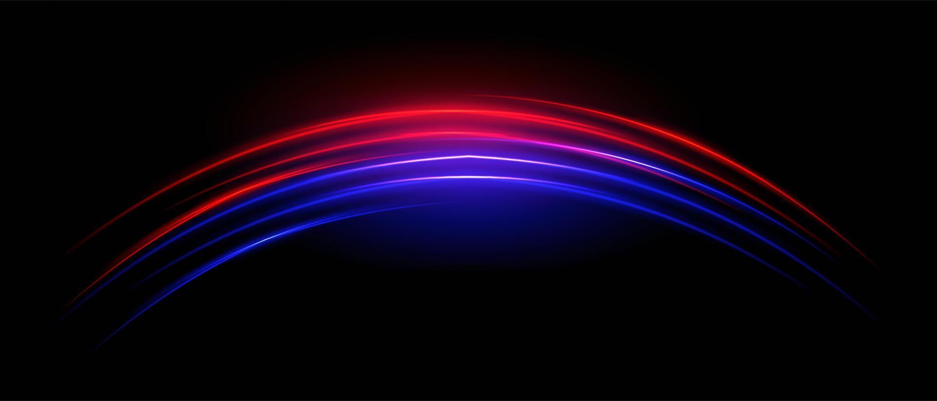 Red and blue speed neon Arc stripes or light flash. Laser beams, horizontal beams. Beautiful light reflections. Glowing stripes on a black background. vector