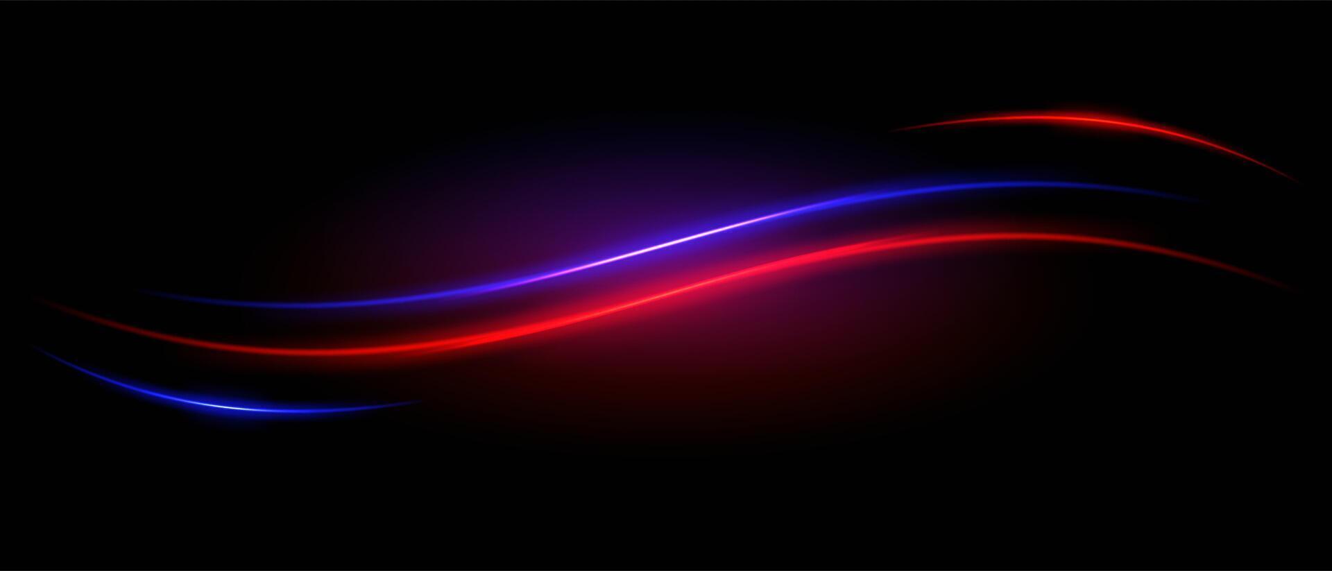 Blue and red wave neon stripes or light flash. Laser beams, horizontal beams. Beautiful light reflections. Glowing stripes on a black background. vector