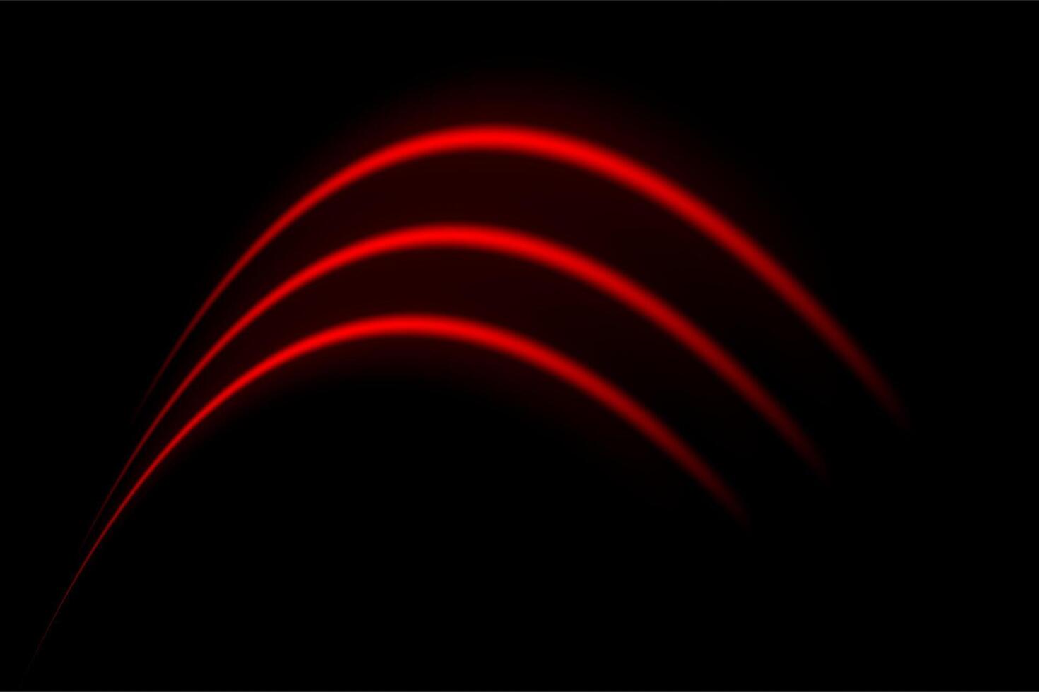 Red wave neon stripes or light flash arc. Laser beams, horizontal beams. Beautiful light reflections. Glowing stripes on a black background. vector