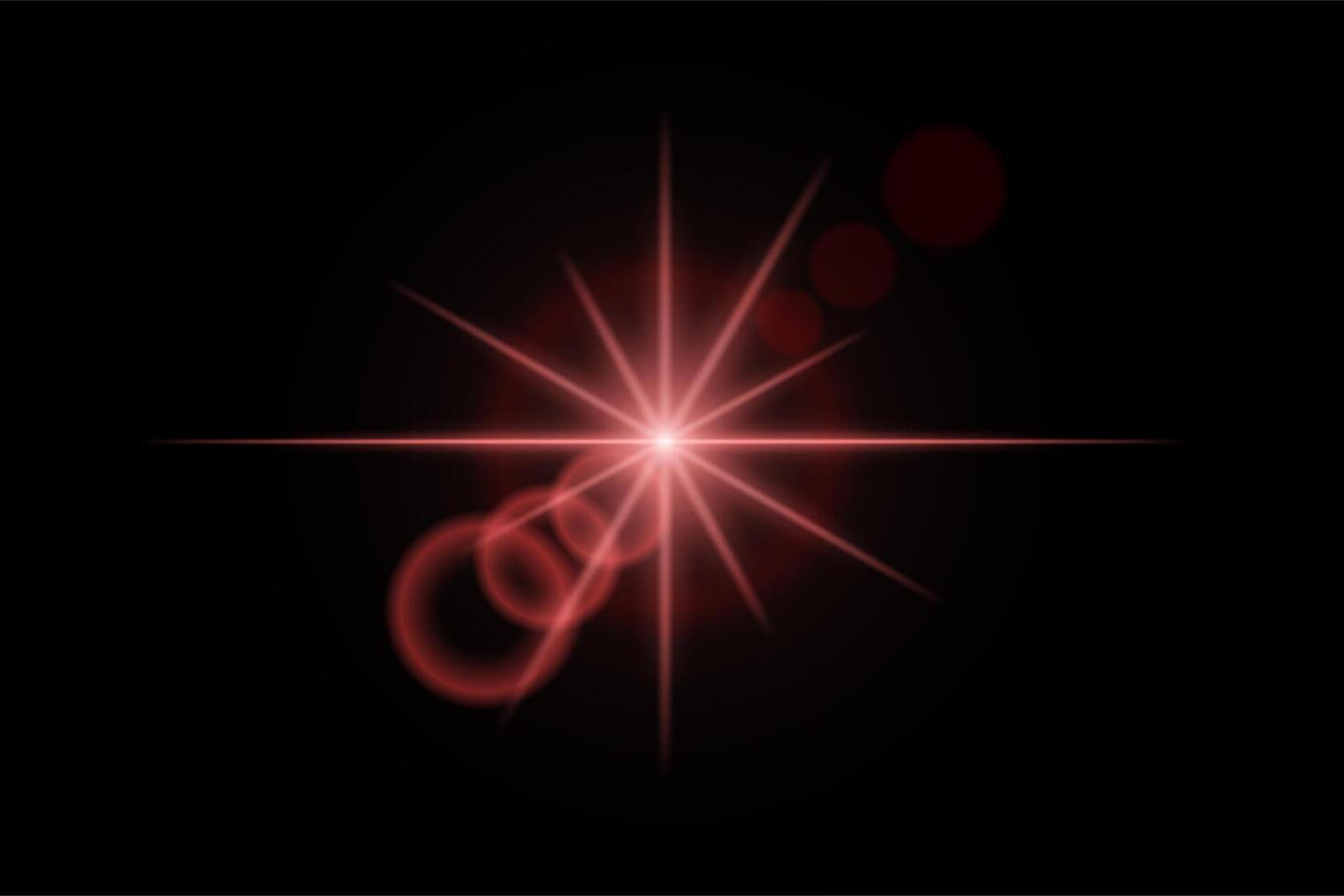Red neon stripes or light flash star. Laser beams, horizontal beams. Beautiful light reflections. Glowing stripes on a black background. vector