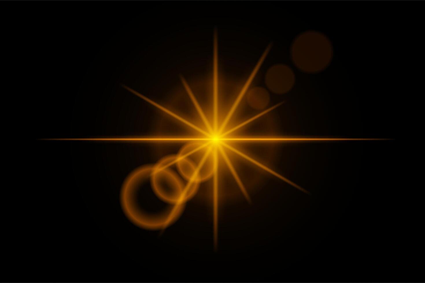 Yellow neon stripes or light flash star. Laser beams, horizontal beams. Beautiful light reflections. Glowing stripes on a black background. vector