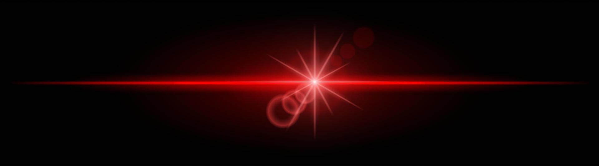 Red neon stripes or light flash with star. Laser beams, horizontal beams. Beautiful light reflections. Glowing stripes on a black background. vector