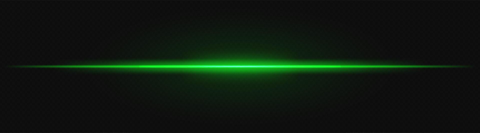 Green neon stripes or light flash. Laser beams, horizontal beams. Beautiful light reflections. Glowing stripes on a black background. vector