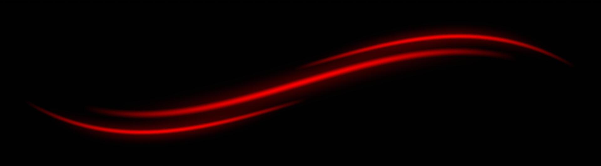 Red wave neon stripes or light flash. Laser beams, horizontal beams. Beautiful light reflections. Glowing stripes on a black background. vector