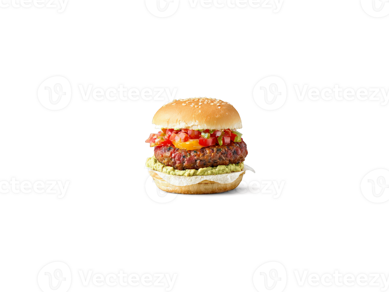 Mexican slider mini burger with chorizo patty guacamole and pico de gallo png