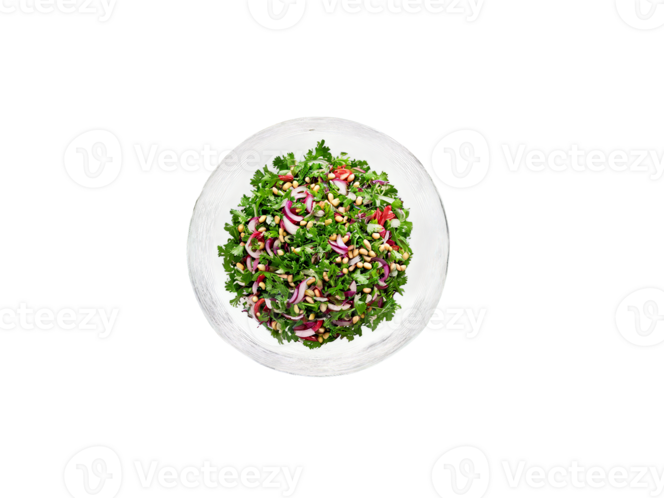 Salad mixed bean with red onion parsley and a lemon vinaigrette served in a transparent png
