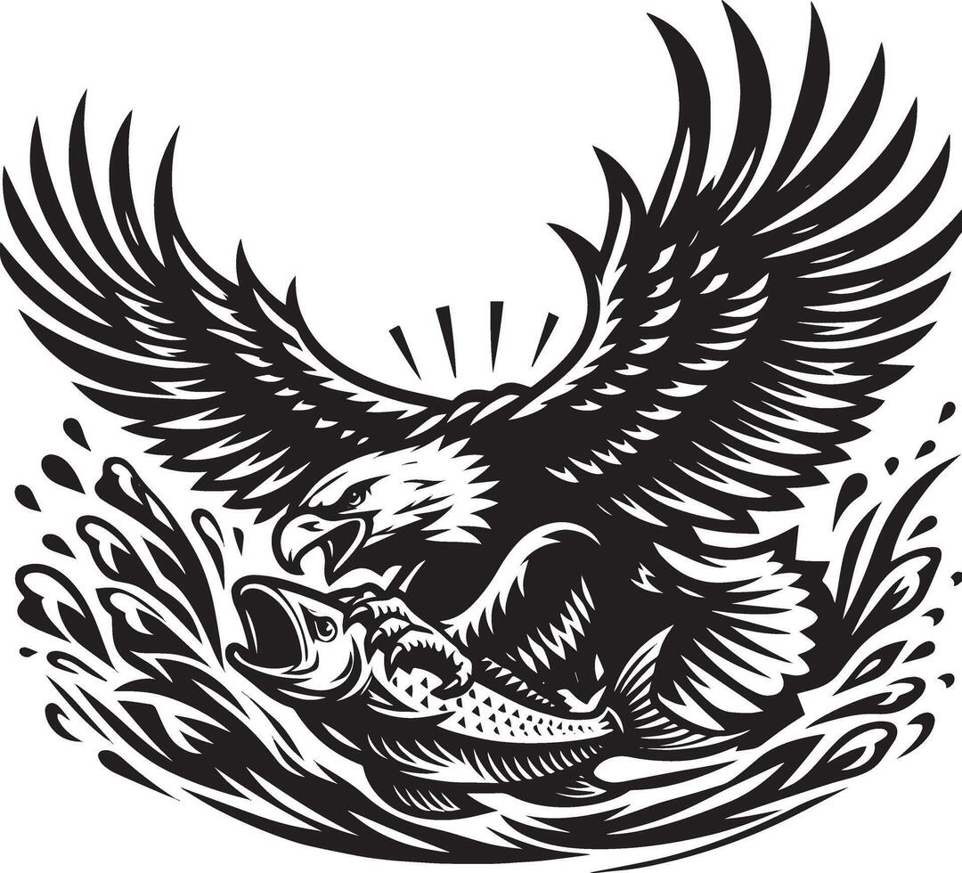 Eagle Swooping to Catch a Fish illustration Concept vector