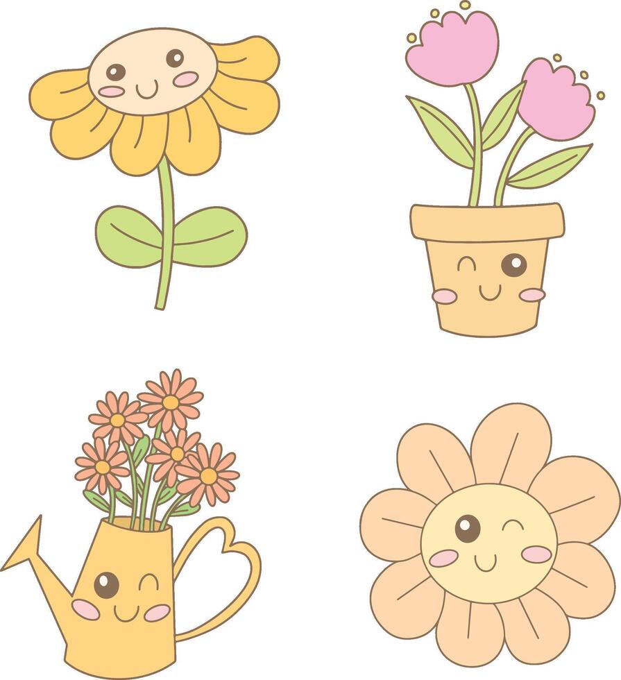 cute pastel flowers vector