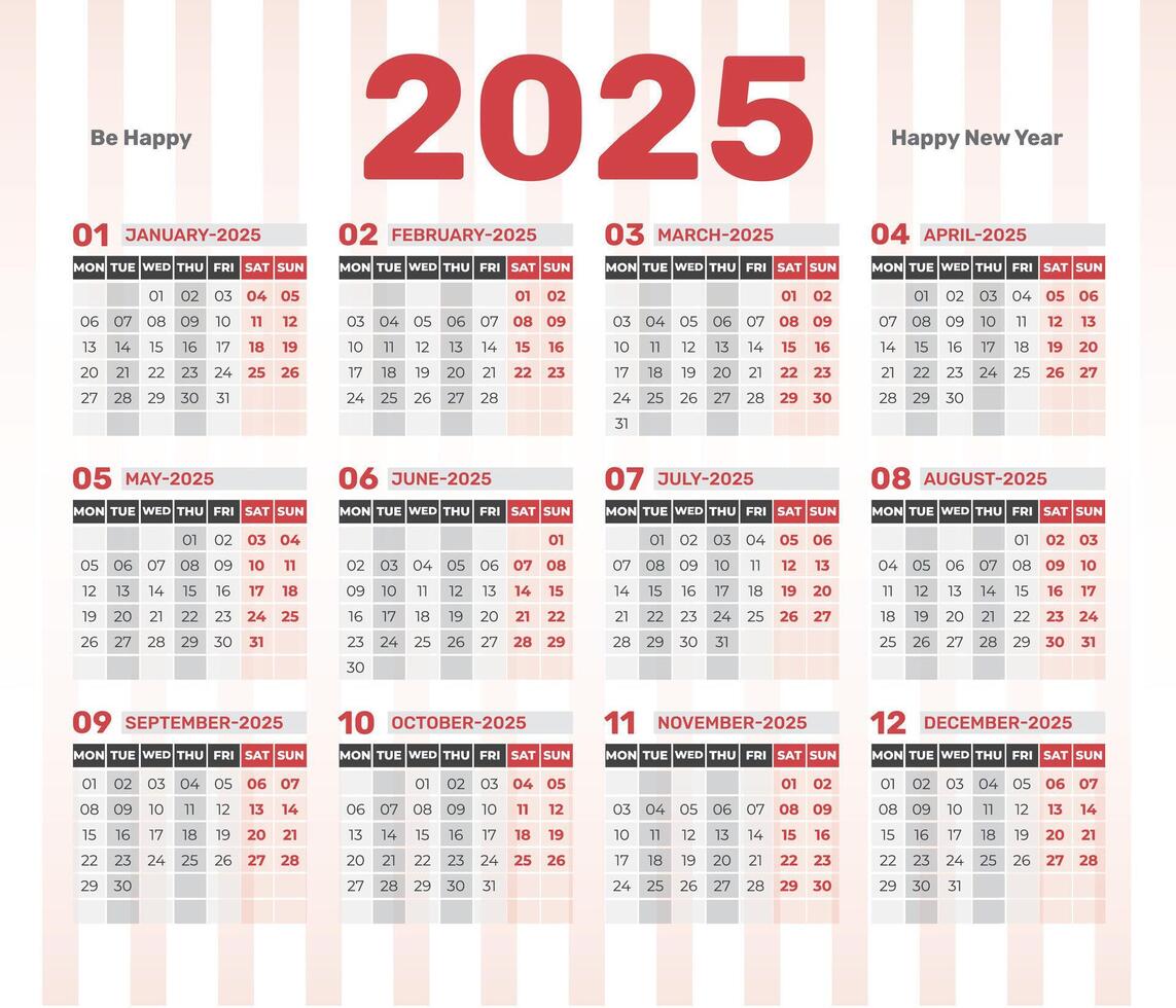 Calendar 2025 Layout Design vector