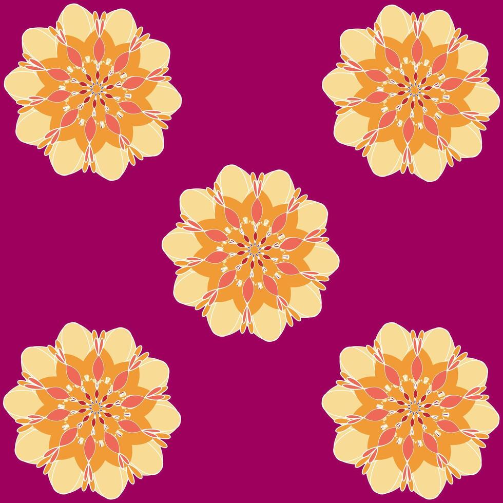 Illustration of seamless pattern of orange flowers on red background, fabric pattern, tiles, isolate vector
