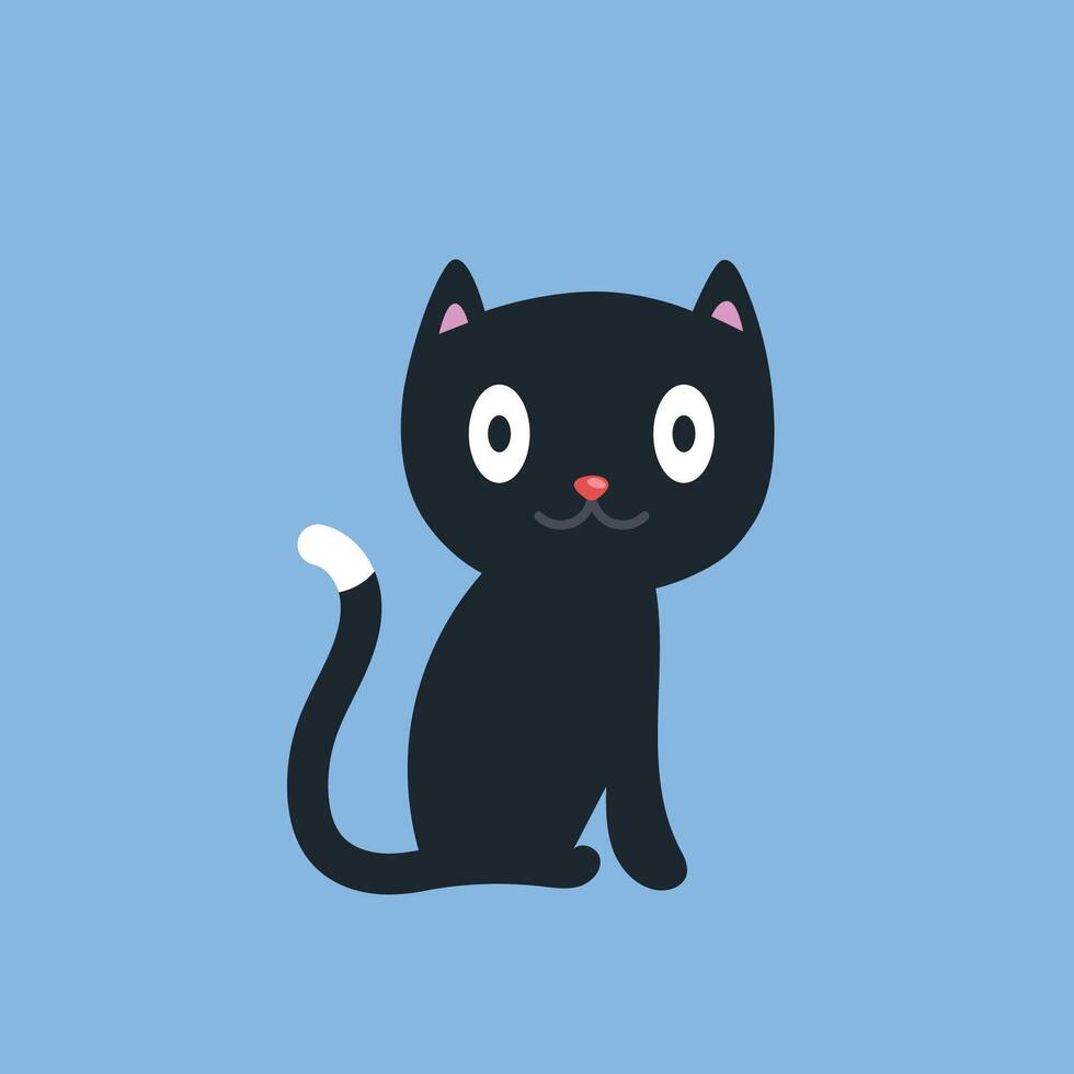 black cat in flat design. vector