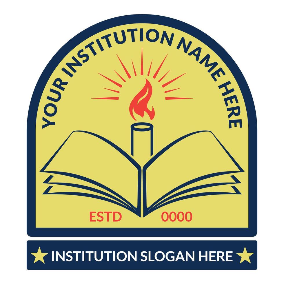 School logo design with book and candle symbol vector
