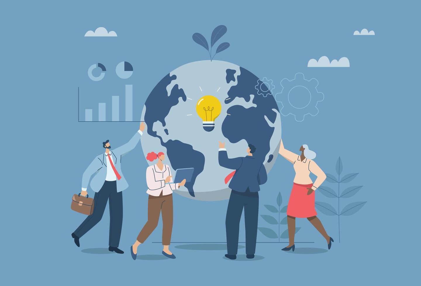 Team of entrepreneurs with a leadership mindset and a sense of responsibility for the world, Business investment that takes into account environmental friendliness. design. vector