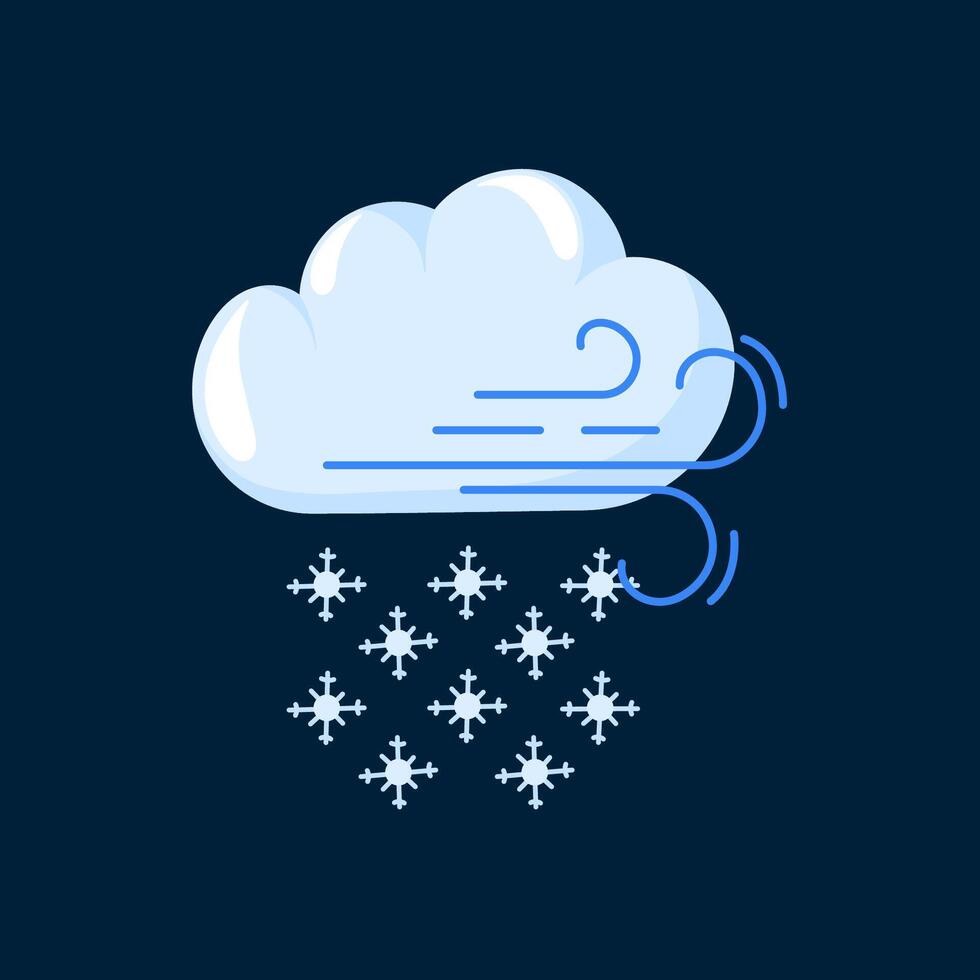 Cloud icon with snow and wind in cartoon style. Weather forecast logo design. illustration isolated on a deep blue background. vector