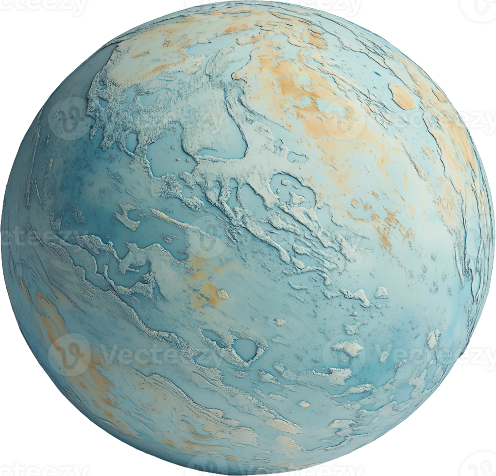 A blue planet with a white and yellow surface png
