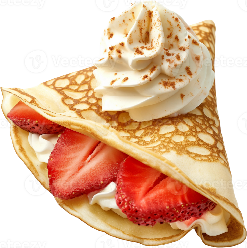 A crepe with whipped cream and strawberries png