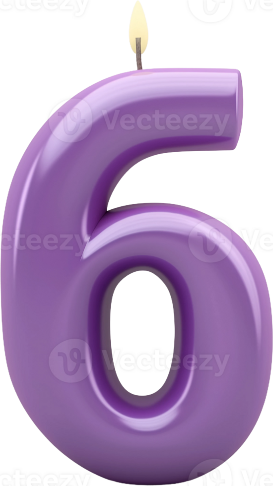 A purple candle with the number six on it png