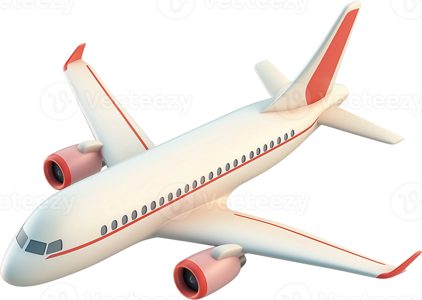 A white and red airplane flying in the air png