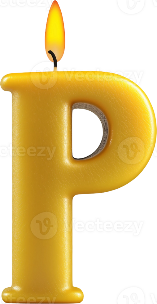 A yellow candle with a letter p in front of it png