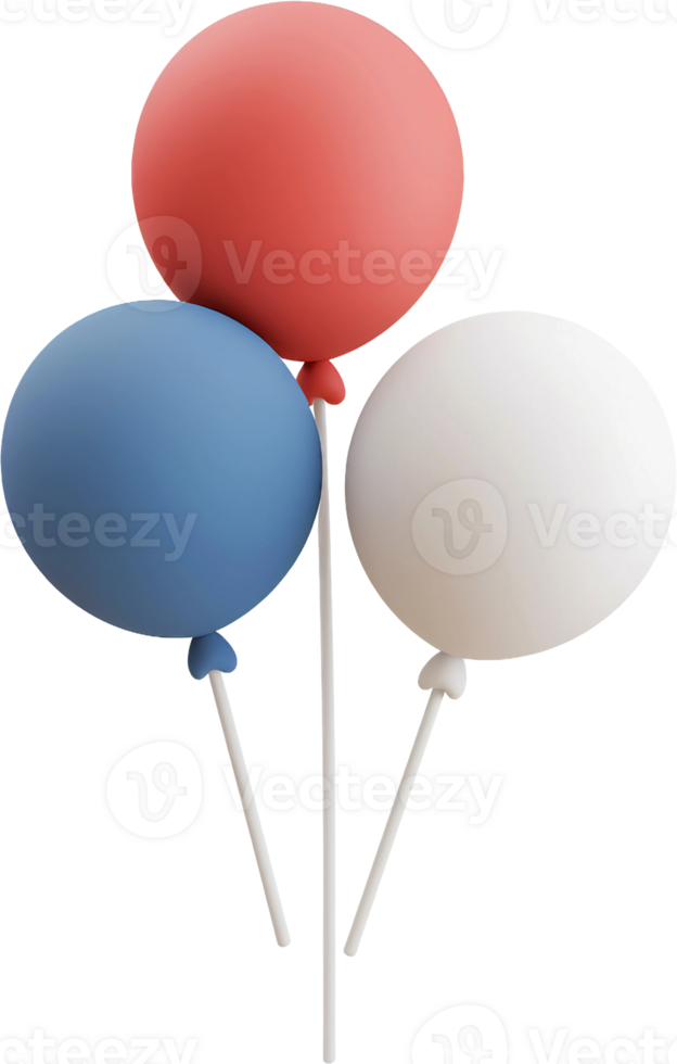 Three red, white and blue balloons on sticks png