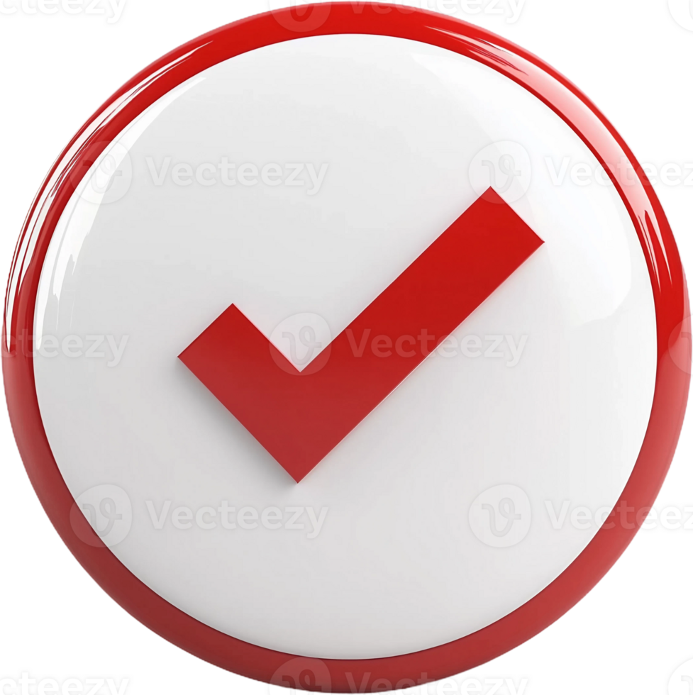 A red and white check mark on a button png