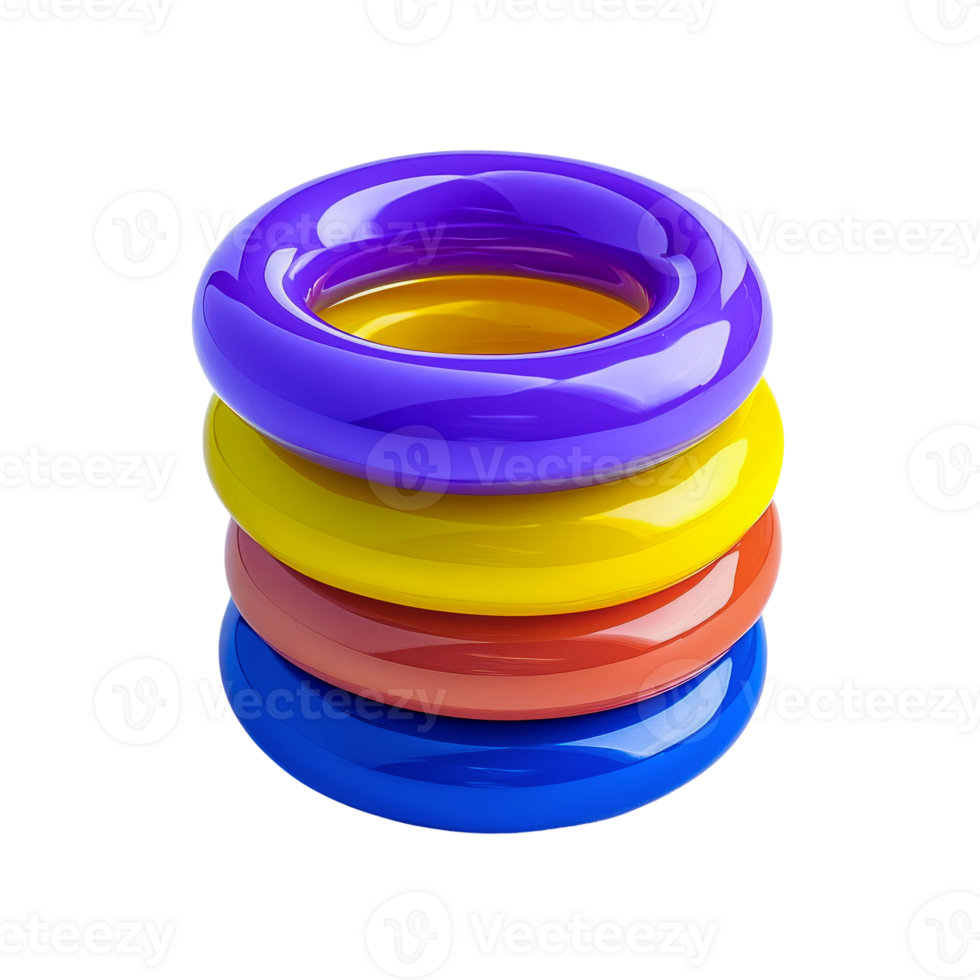 Bright plastic stacking rings toy with colorful circular pieces for toddlers png